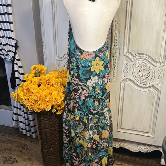ZARA Floral Halter Maxi Dress Deep Cut Halter Back Made in Spain - Picture 6 of 8